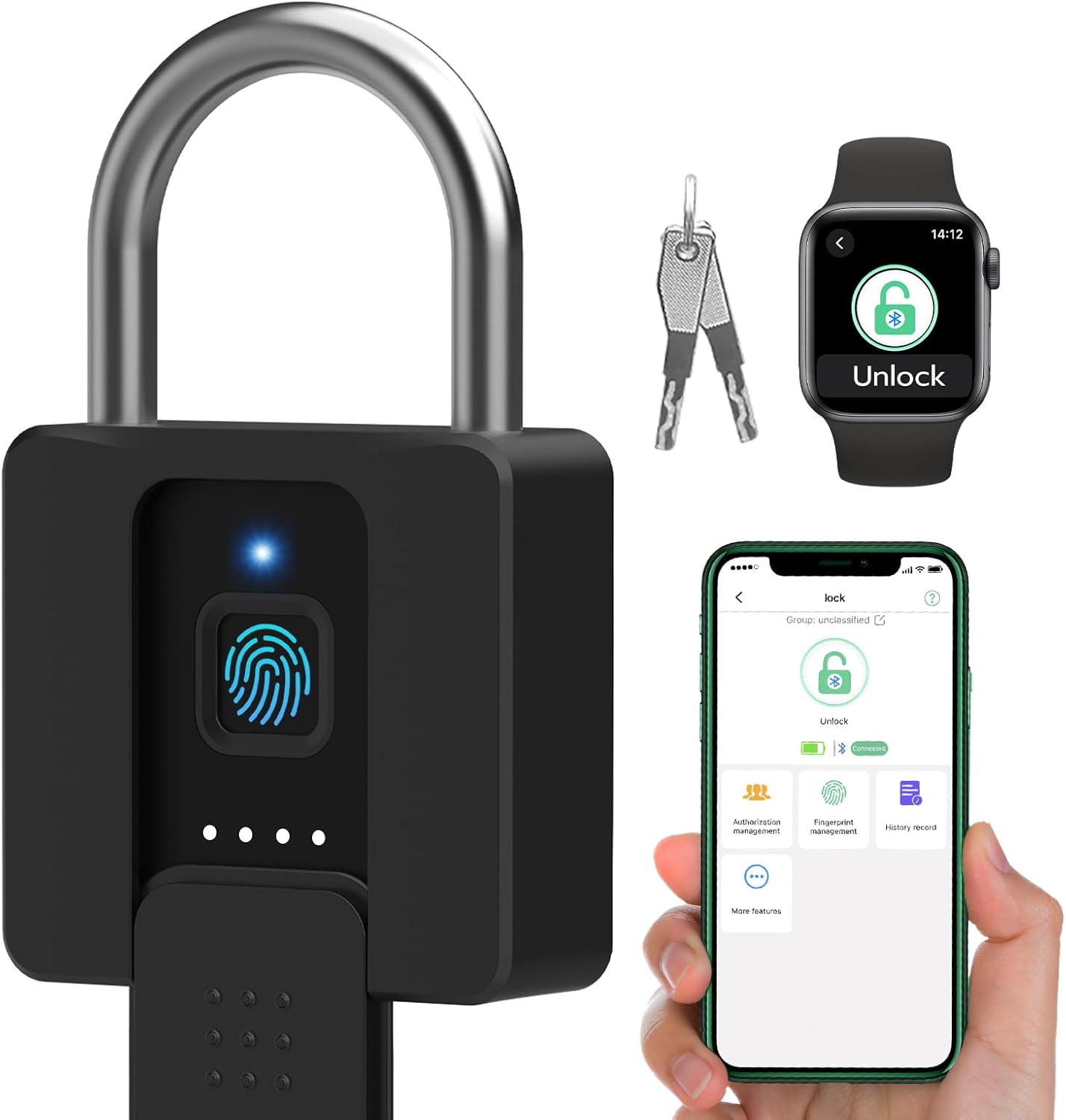 Heavy Duty Waterproof Fingerprint Bluetooth Padlock for Outdoor Security - Ideal for Fence, Gate, Shed, Warehouse, Gym, and Yard Storage - WildKart