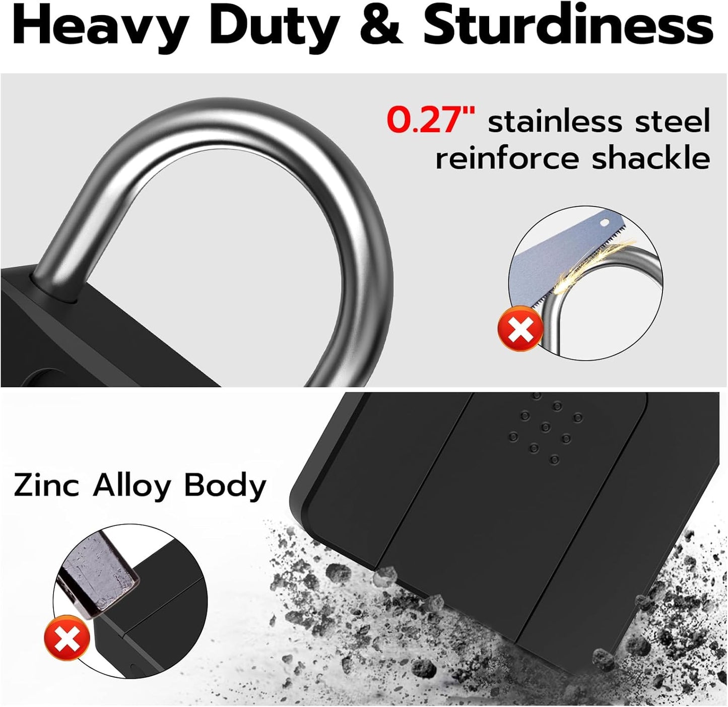 Heavy Duty Waterproof Fingerprint Bluetooth Padlock for Outdoor Security - Ideal for Fence, Gate, Shed, Warehouse, Gym, and Yard Storage - WildKart
