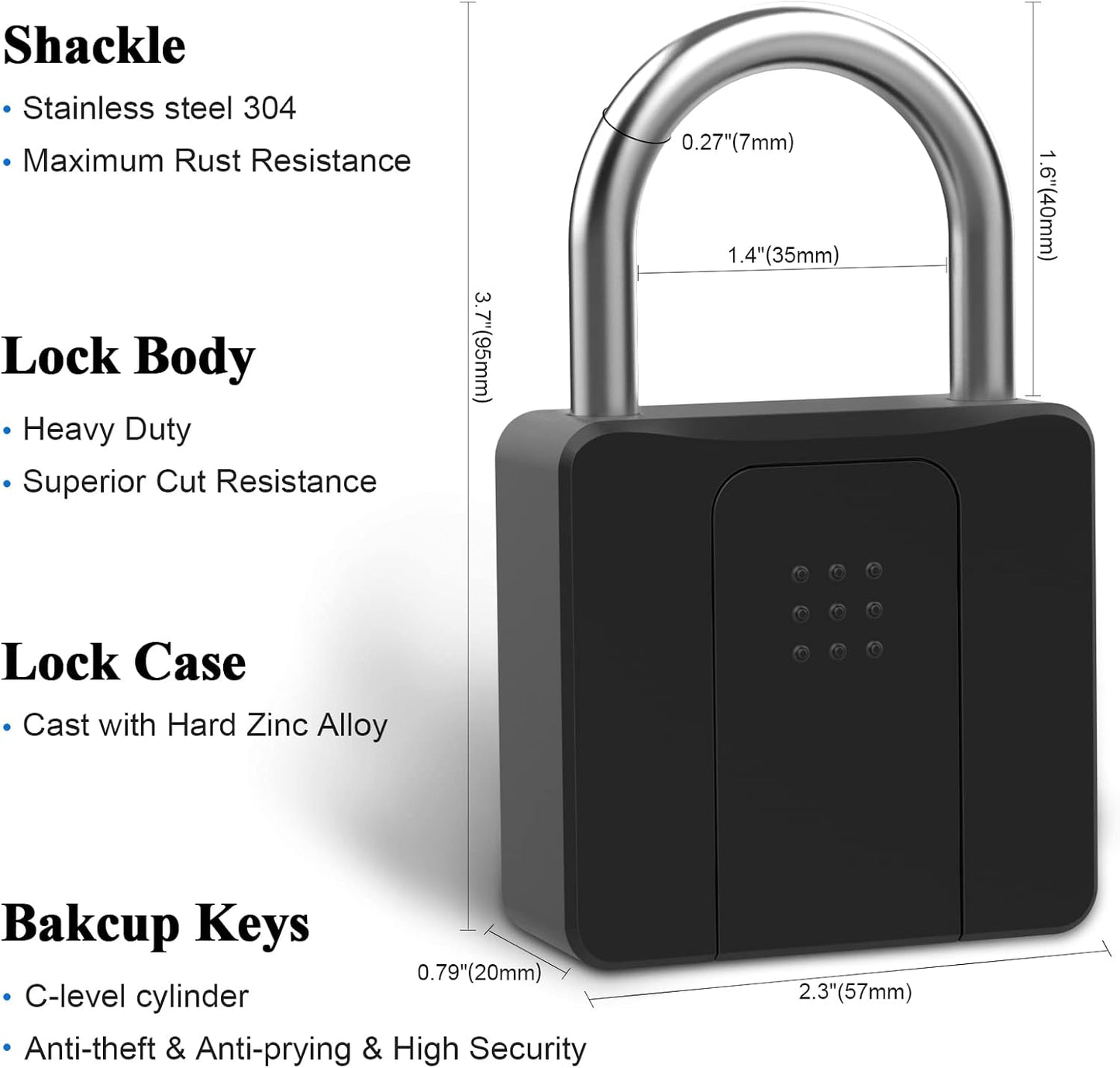 Heavy Duty Waterproof Fingerprint Bluetooth Padlock for Outdoor Security - Ideal for Fence, Gate, Shed, Warehouse, Gym, and Yard Storage - WildKart