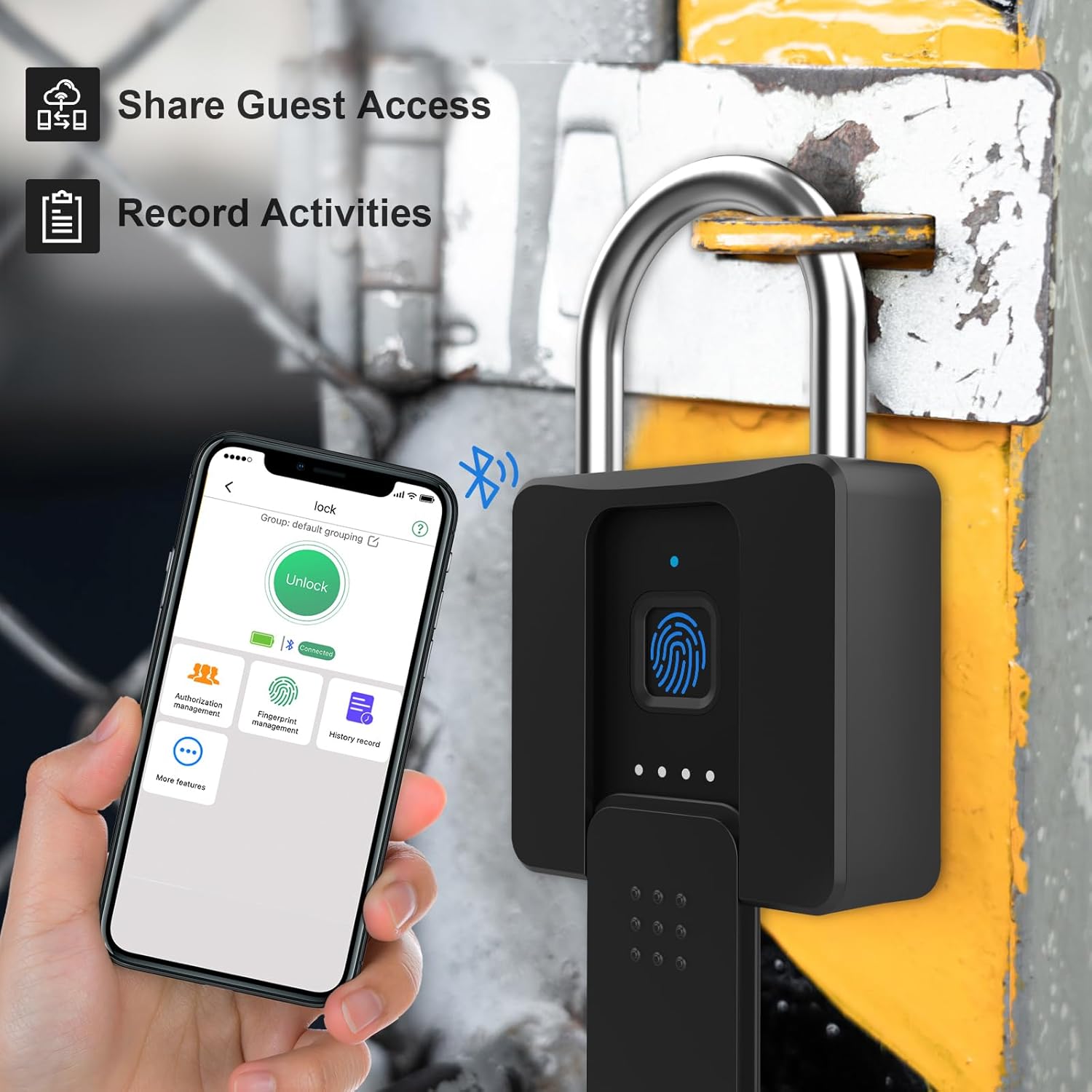 Heavy Duty Waterproof Fingerprint Bluetooth Padlock for Outdoor Security - Ideal for Fence, Gate, Shed, Warehouse, Gym, and Yard Storage - WildKart