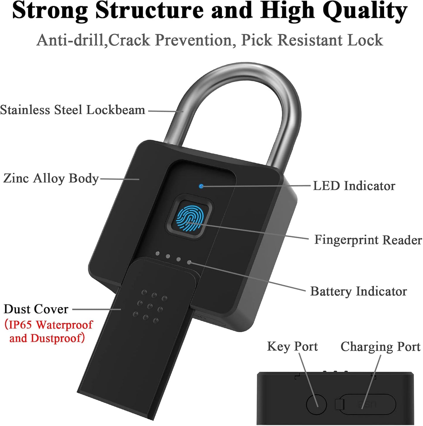 Heavy Duty Waterproof Fingerprint Bluetooth Padlock for Outdoor Security - Ideal for Fence, Gate, Shed, Warehouse, Gym, and Yard Storage - WildKart
