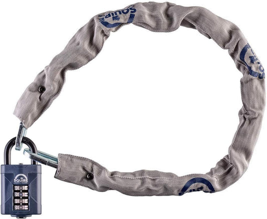 Heavy Duty Weatherproof Steel Chain & Padlock Set - Multipurpose High Security Lock & Chain Combination (CP50/36) - 4 Wheel Combination Padlock with Square Link Chain & Sleeve