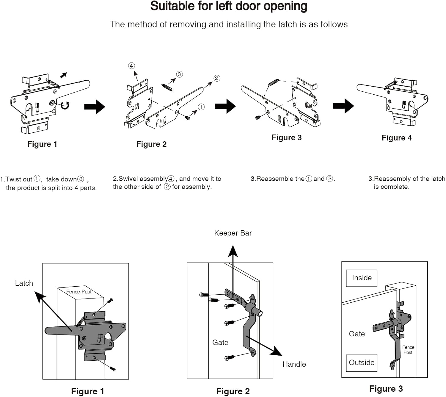 Heavy Duty Wood Gate Hardware Set with Decorative Strap Hinges and Spring Loaded Latch - Outdoor Fence Swing Gate Kit (Black Finish, 8") - WildKart