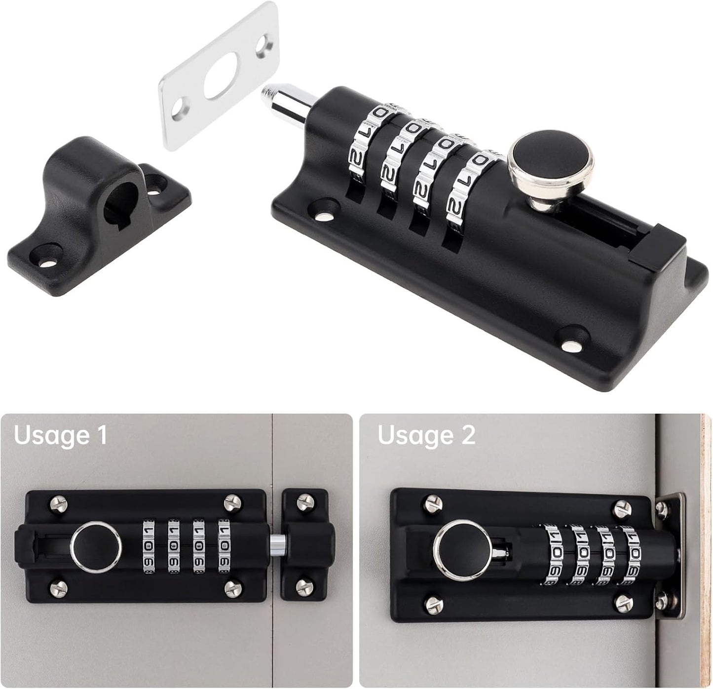 Heavy Duty Zinc Alloy Combination Locking Bolt for Shed Gate Fences - 4 Digit Combination Door Security Slide Latch Lock (Black)