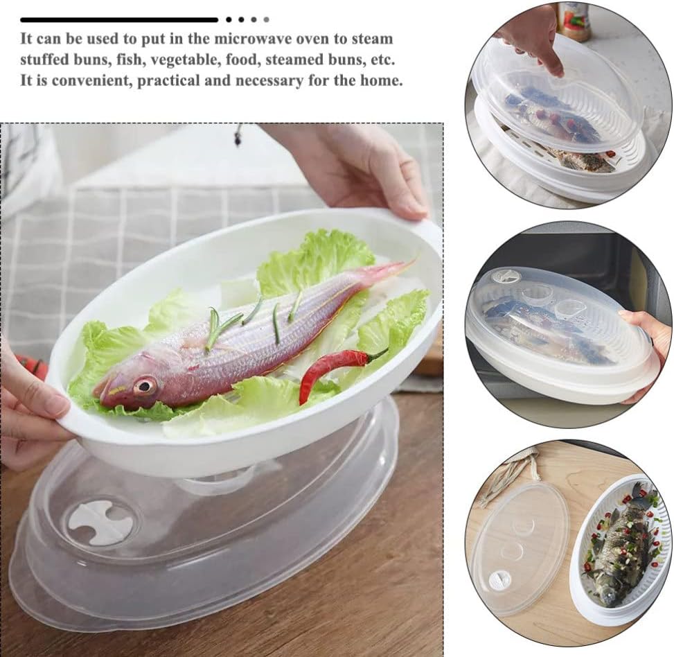 Hemoton 1 Set Fish Plate with Lid and Pasta Steamer Pot - Dim Sum & Bun Steamer with Ginger Grater Plate - White Vegetable Steamer Basket