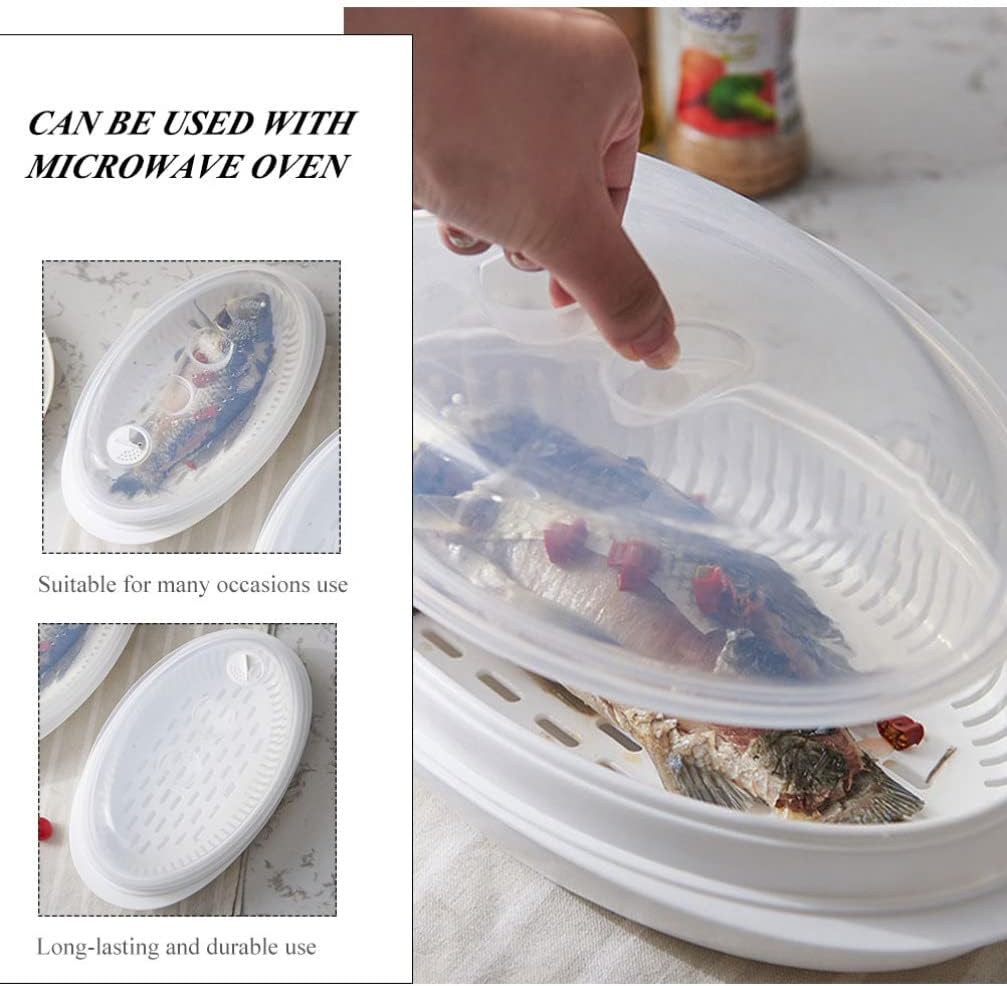 Hemoton 1 Set Fish Plate with Lid and Pasta Steamer Pot - Dim Sum & Bun Steamer with Ginger Grater Plate - White Vegetable Steamer Basket