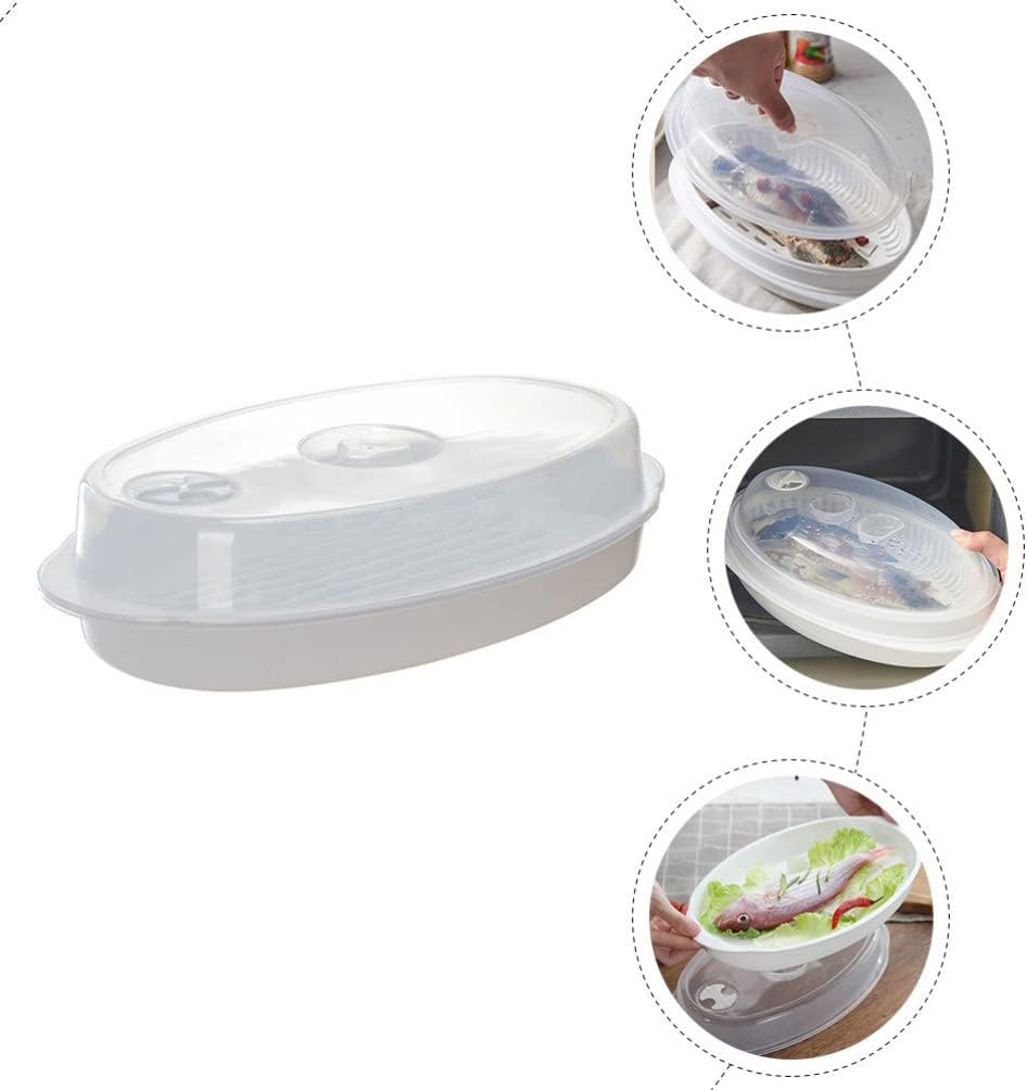 Hemoton 1 Set Fish Plate with Lid and Pasta Steamer Pot - Dim Sum & Bun Steamer with Ginger Grater Plate - White Vegetable Steamer Basket
