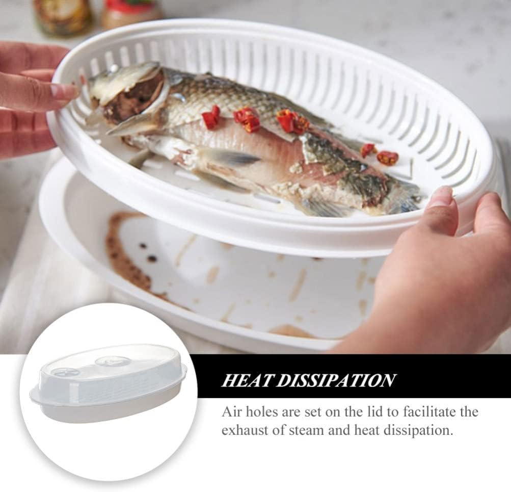 Hemoton 1 Set Fish Plate with Lid and Pasta Steamer Pot - Dim Sum & Bun Steamer with Ginger Grater Plate - White Vegetable Steamer Basket