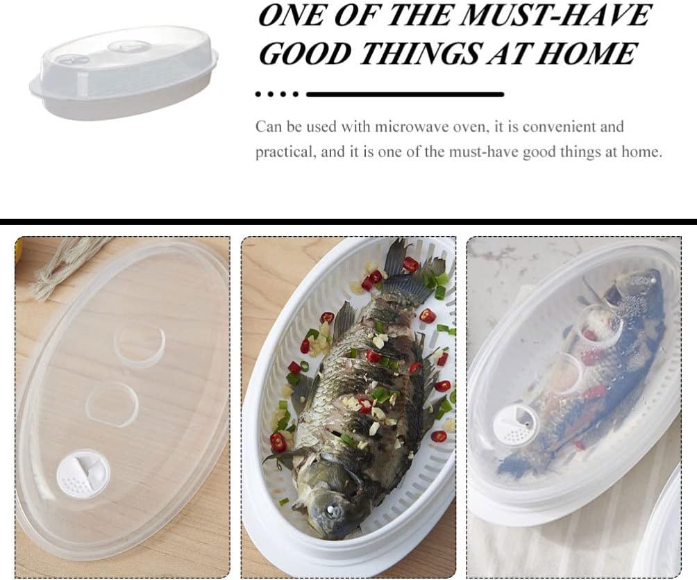 Hemoton 1 Set Fish Plate with Lid and Pasta Steamer Pot - Dim Sum & Bun Steamer with Ginger Grater Plate - White Vegetable Steamer Basket