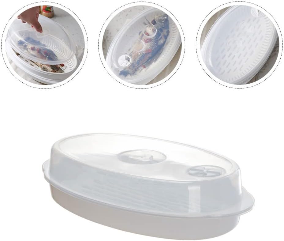 Hemoton 1 Set Fish Plate with Lid and Pasta Steamer Pot - Dim Sum & Bun Steamer with Ginger Grater Plate - White Vegetable Steamer Basket