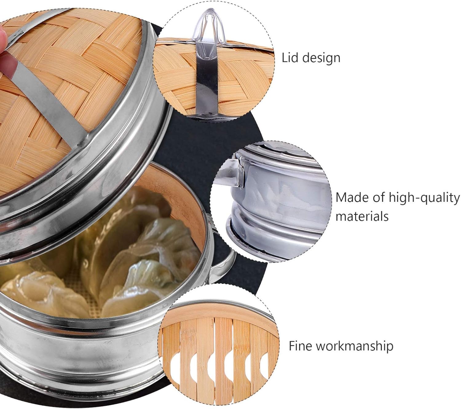 Hemoton Steamer Set with Basket and Lid for Steaming - Kitchen Gadget and Supplies