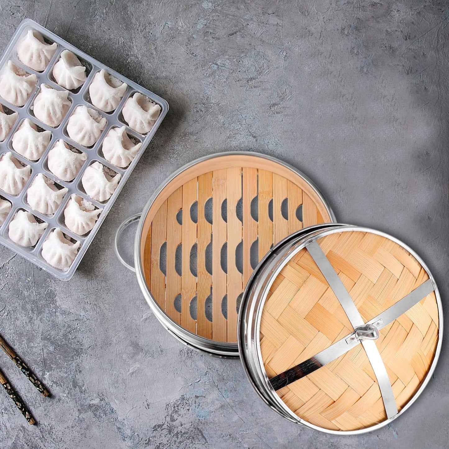 Hemoton Steamer Set with Basket and Lid for Steaming - Kitchen Gadget and Supplies