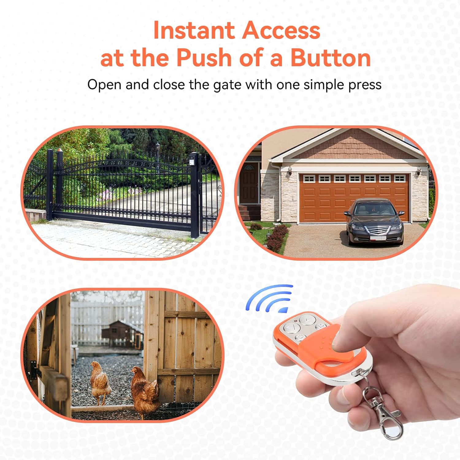 HERCHR Automatic Door Remote Control for Chicken Coop Doors, Portable Electric Rolling Driveway Gate Opener, HCS301 Sliding Gate Remote Key Fob (4, Orange)