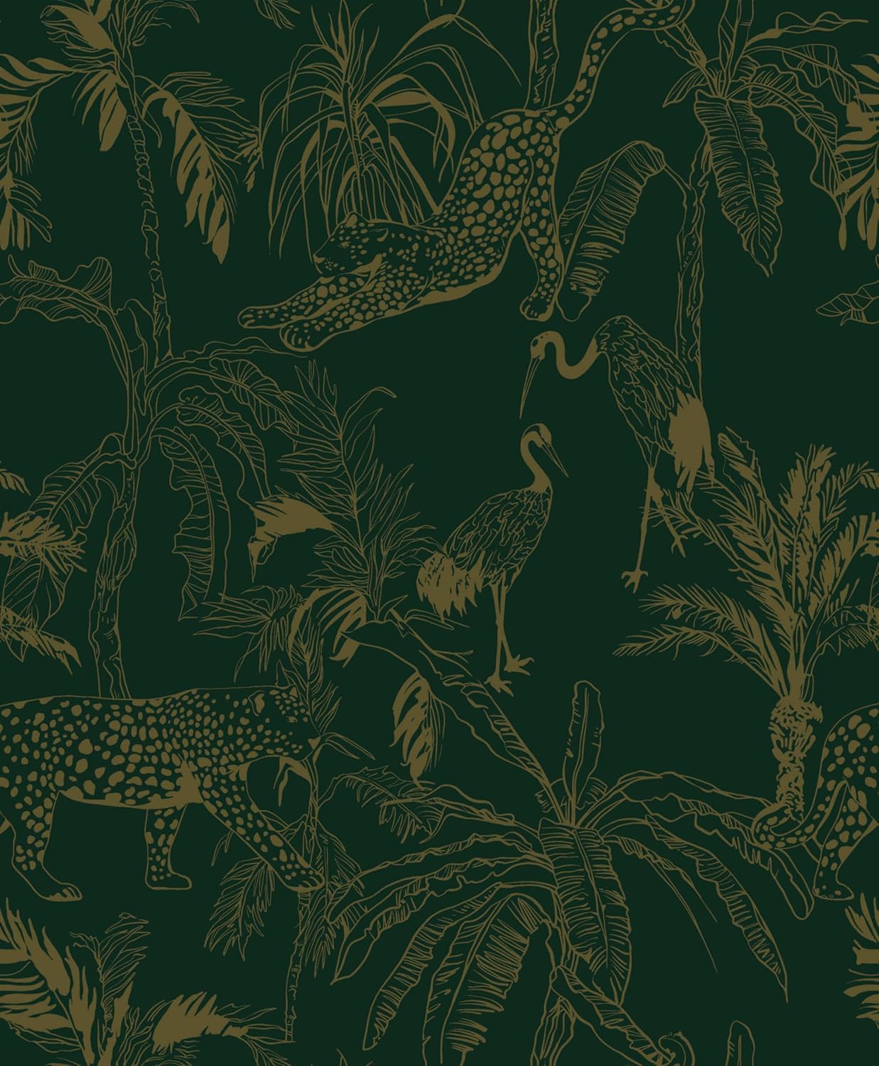 Heroad Brand Peel and Stick Wallpaper in Boho Dark Green and Gold Cheetah Jungle Design - Removable Waterproof Contact Paper for Cabinets - 17.3"x78.7