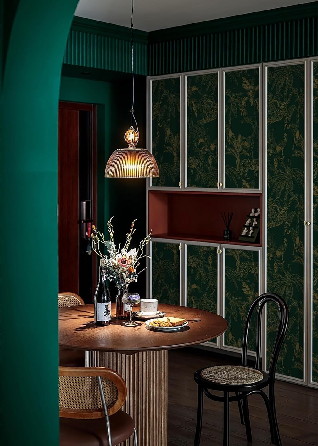 Heroad Brand Peel and Stick Wallpaper in Boho Dark Green and Gold Cheetah Jungle Design - Removable Waterproof Contact Paper for Cabinets - 17.3"x78.7