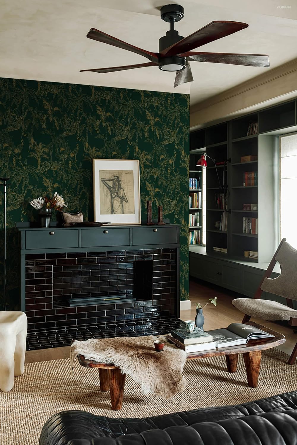 Heroad Brand Peel and Stick Wallpaper in Boho Dark Green and Gold Cheetah Jungle Design - Removable Waterproof Contact Paper for Cabinets - 17.3"x78.7