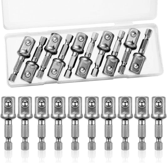 Hex Impact Socket Adapter for Drills Extension - 1/2 Inch Square Tip, 50mm Long - Automotive DIY Tool - Silver Color