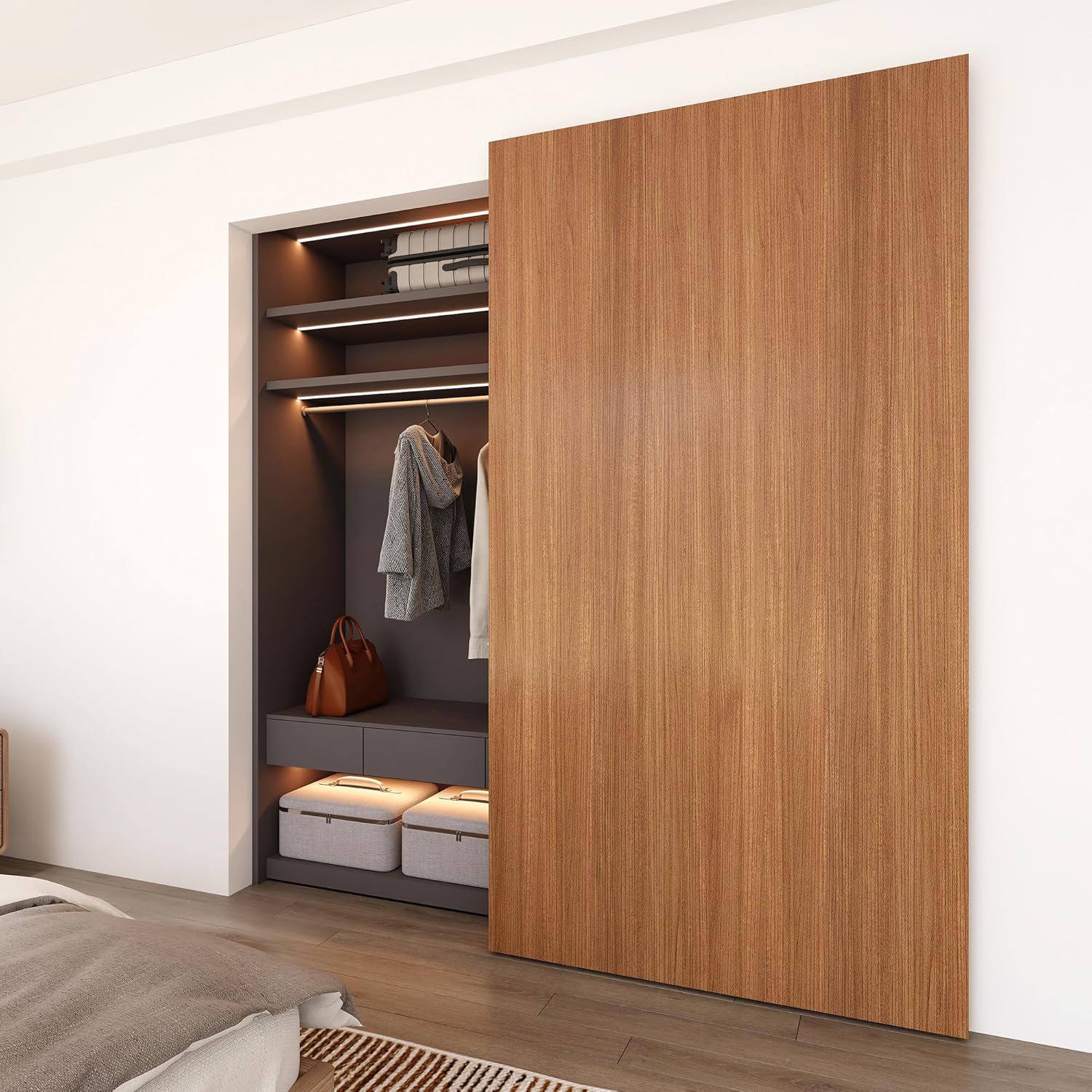 Hidden Sliding Barn Door Hardware Kit with Soft Close Mechanism for Doors 40"-44" Wide - JUBEST 48" Concealed Track System
