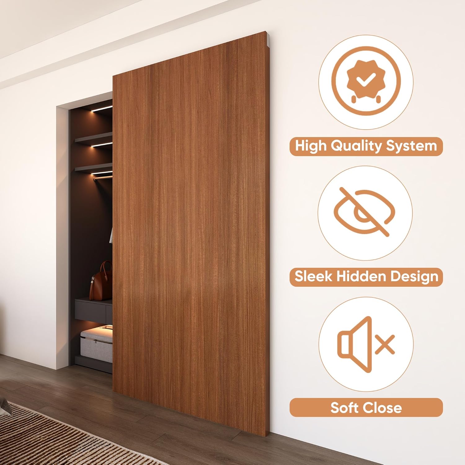 Hidden Sliding Barn Door Hardware Kit with Soft Close Mechanism for Doors 40"-44" Wide - JUBEST 48" Concealed Track System