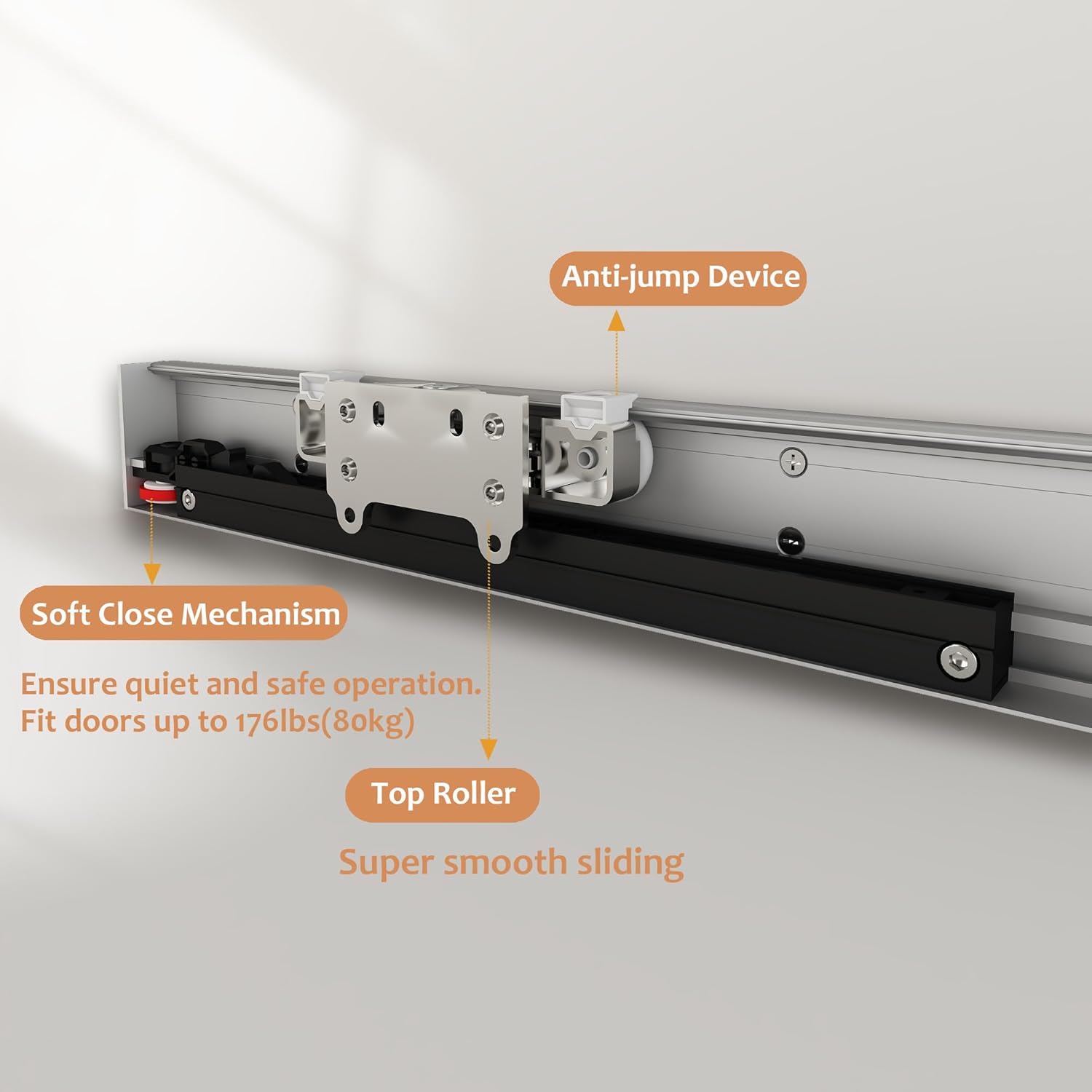 Hidden Sliding Barn Door Hardware Kit with Soft Close Mechanism for Doors 40"-44" Wide - JUBEST 48" Concealed Track System