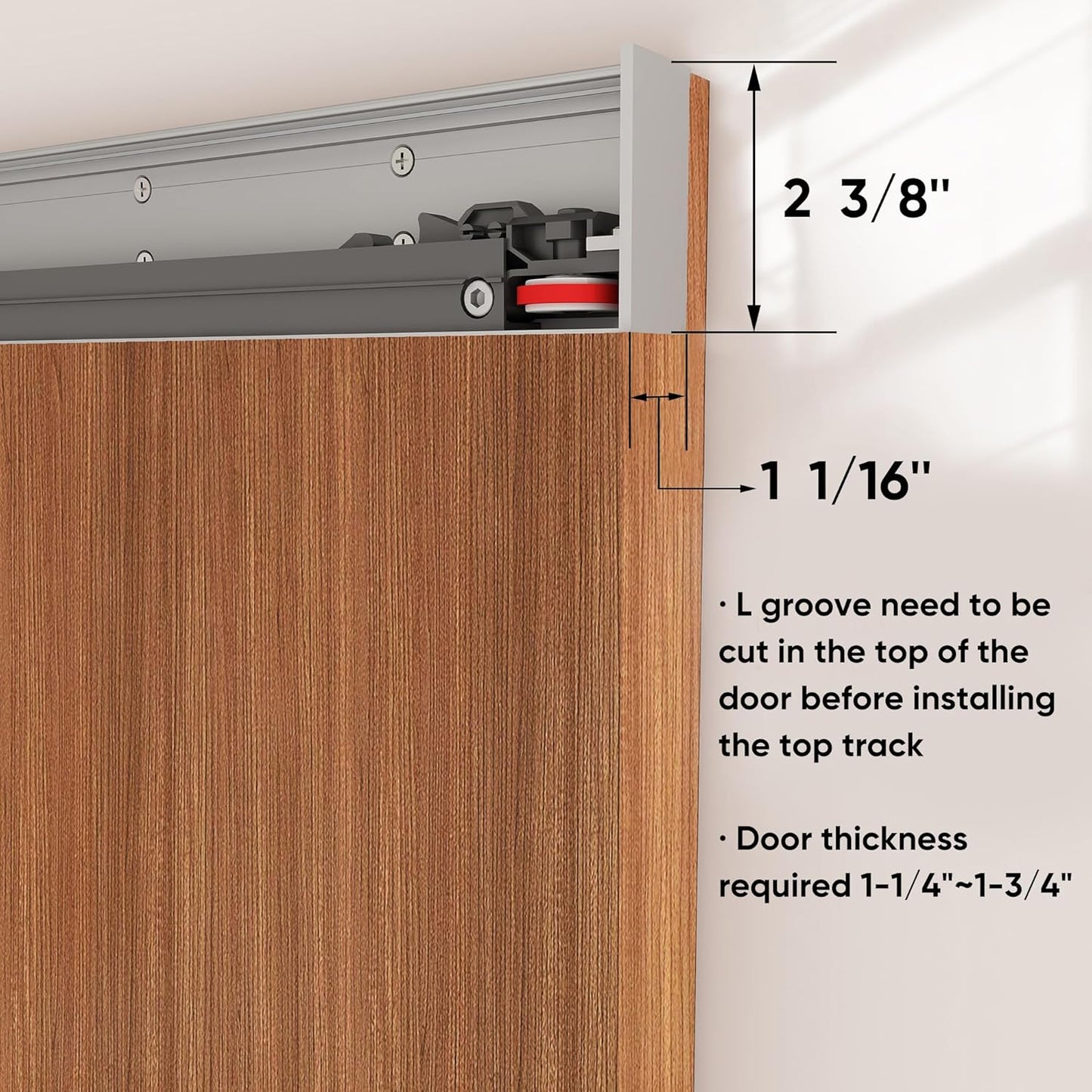 Hidden Sliding Barn Door Hardware Kit with Soft Close Mechanism for Doors 40"-44" Wide - JUBEST 48" Concealed Track System
