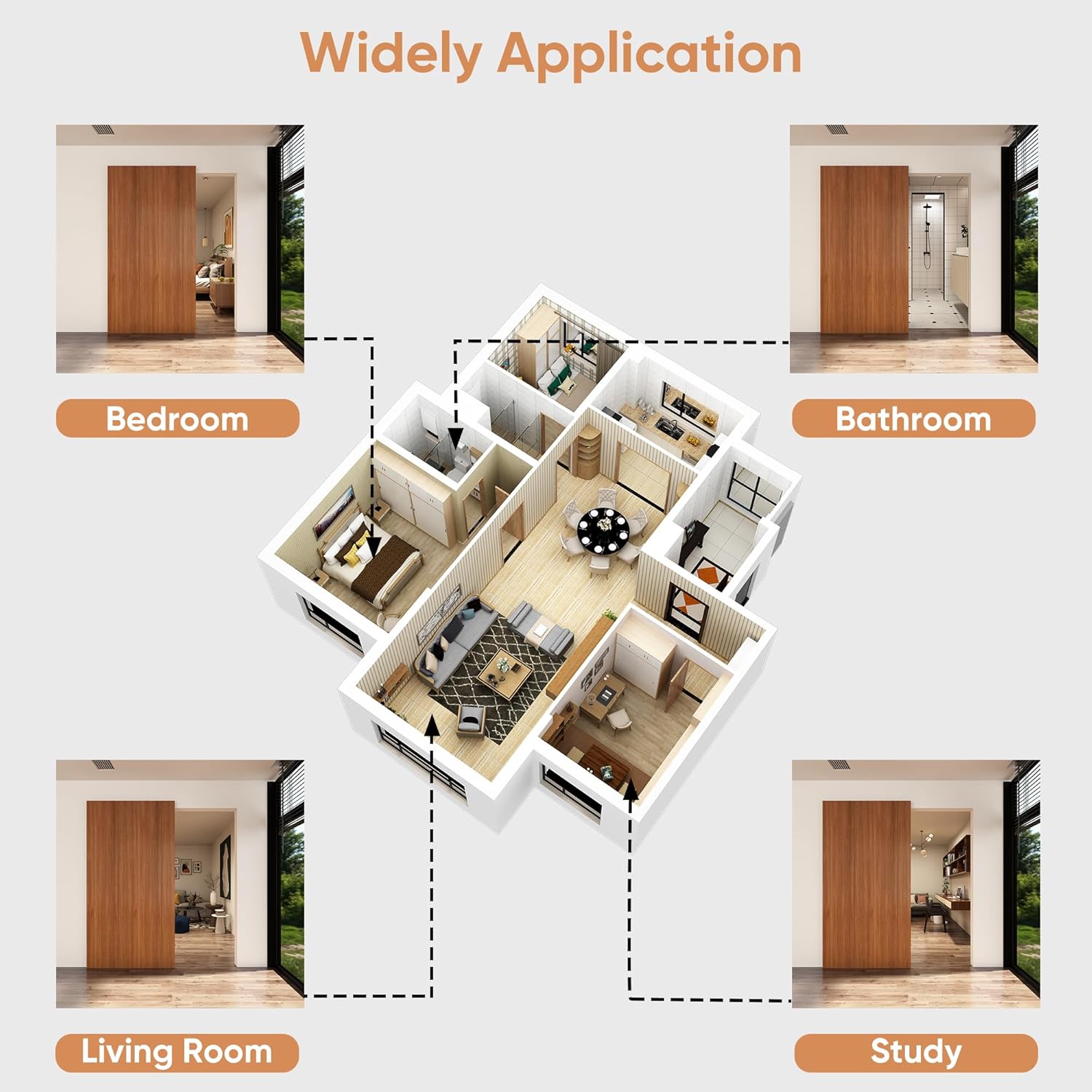 Hidden Sliding Barn Door Hardware Kit with Soft Close Mechanism for Doors 40"-44" Wide - JUBEST 48" Concealed Track System