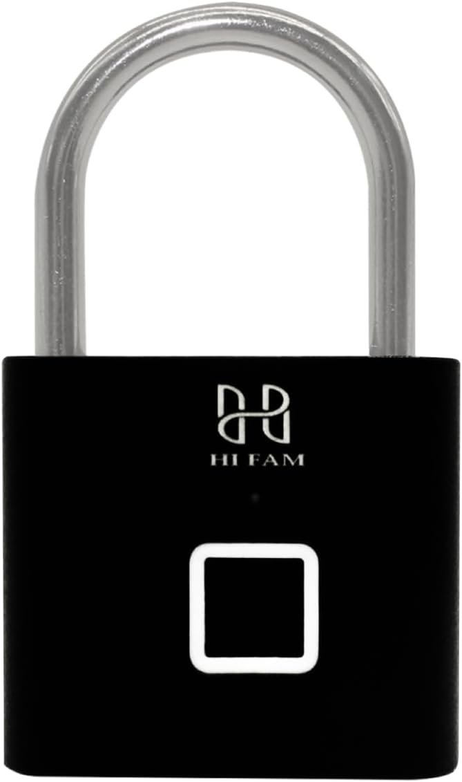 HIFAM Keyless Biometric Fingerprint Padlock for Outdoor Gates, Storage, and Gym - USB Rechargeable Smart Lock (Black) - WildKart