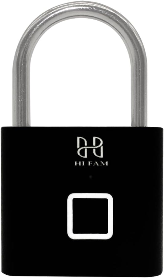 HIFAM Keyless Biometric Fingerprint Padlock for Outdoor Gates, Storage, and Gym - USB Rechargeable Smart Lock (Black) - WildKart