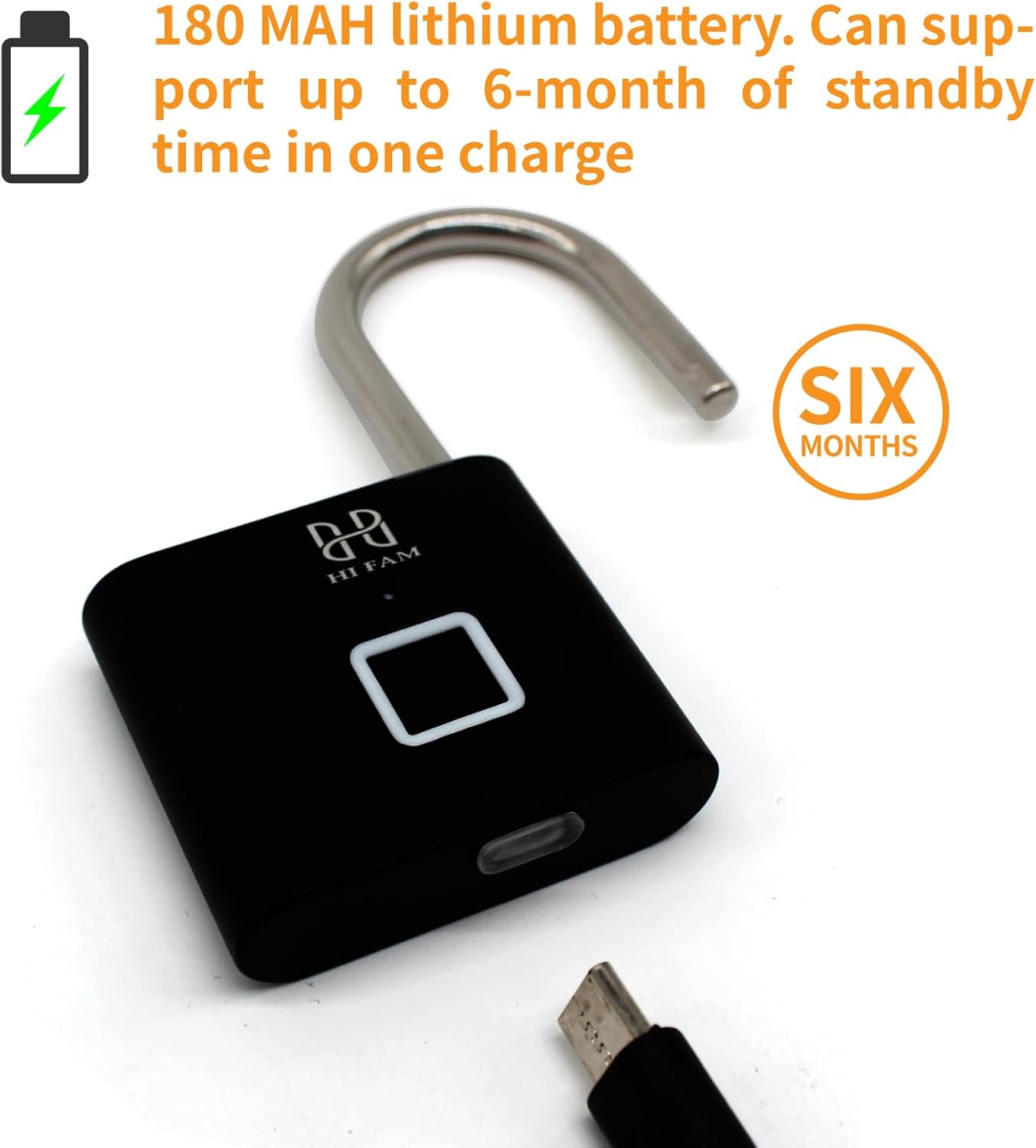 HIFAM Keyless Biometric Fingerprint Padlock for Outdoor Gates, Storage, and Gym - USB Rechargeable Smart Lock (Black) - WildKart