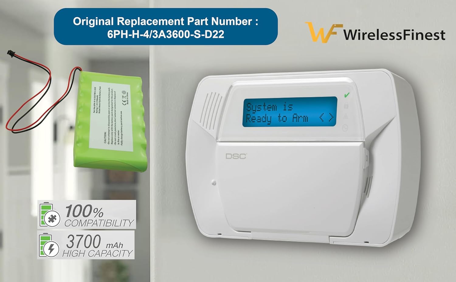 High Capacity Replacement Battery and Tool for ADT DSC IMPASSA 9057 SCW9055 SCW9057 BH7236-SS 17000145 17000152 Home Security System - DSC 6PH-H-4/3A3600-S-D22 - Solve Low Battery Power Problem
