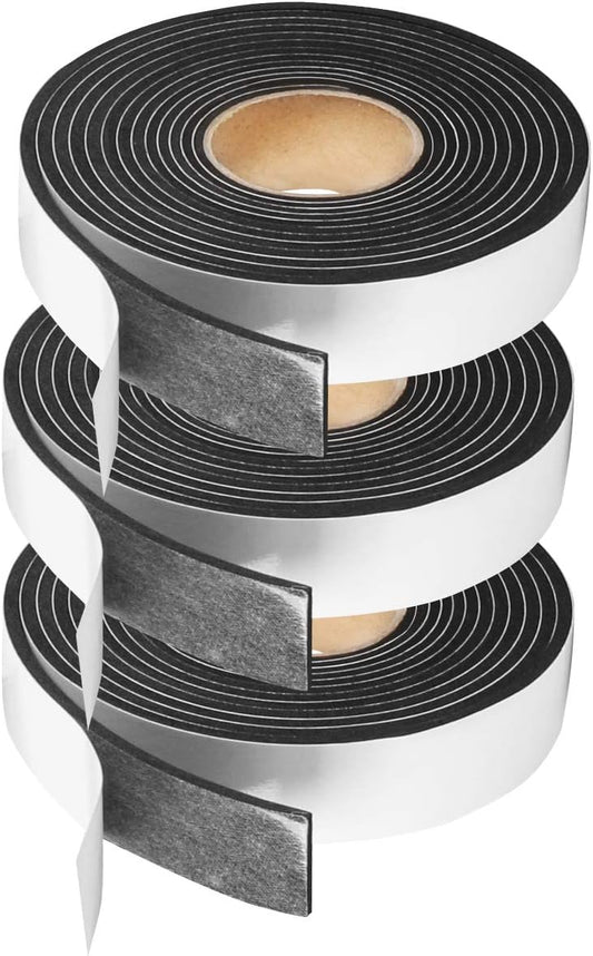 High Density Foam Tape Weather Stripping Window Seal - 1"Wx1/8"T Adhesive Closed Cell Weather Strip - Total 30FT - Black