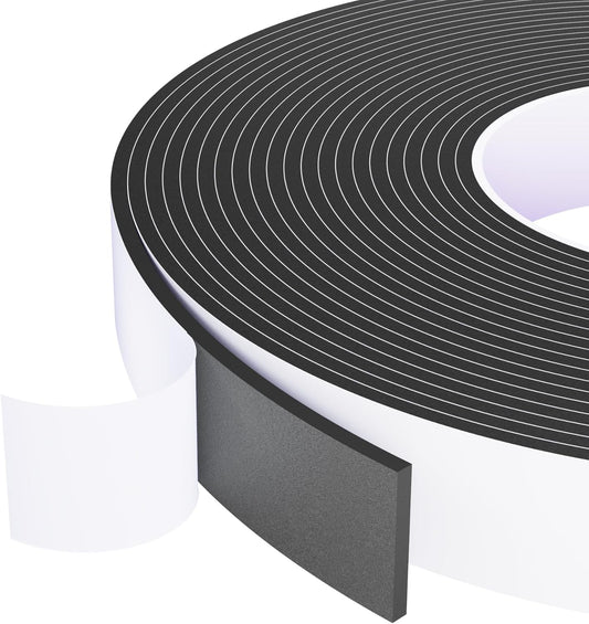 High Density Foam Weather Stripping Door Seal, 1" Wide X 1/8" Thick, Self Adhesive Tape Roll for Air Conditioner Window, Soundproof Seal Strip, 33ft Long