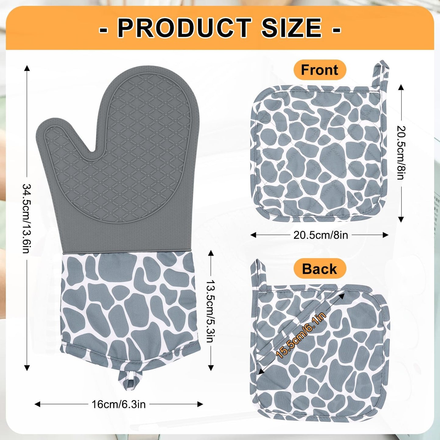 High Heat Resistant Oven Mitts and Pot Holders Set - 4 Piece Kitchen Gloves with Non-Slip Silicone Surface for Baking, Cooking, and Grilling - HADEEONG