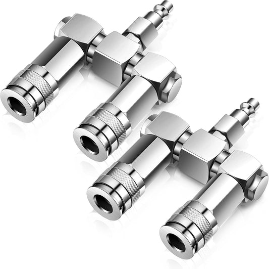 High Pressure Air Hose Splitter Fittings with 360° Swivel Connectors - 2 Pack, 1/4" NPT Compressor Accessories