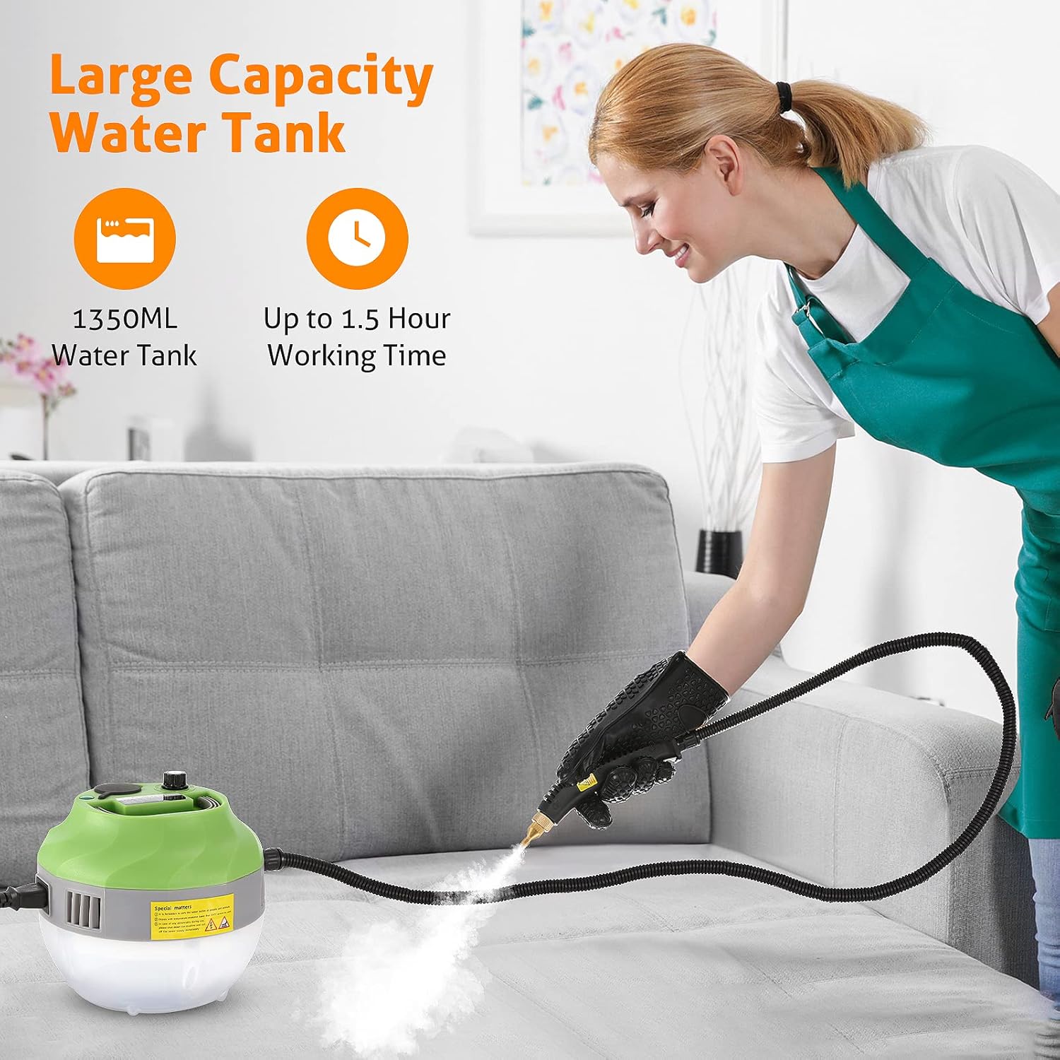 High Pressure Handheld Steamer for Cleaning - Portable Electric Steam Cleaner for Car Detailing, Home, Kitchen, Floors - WICHEMI (1800W, Green)