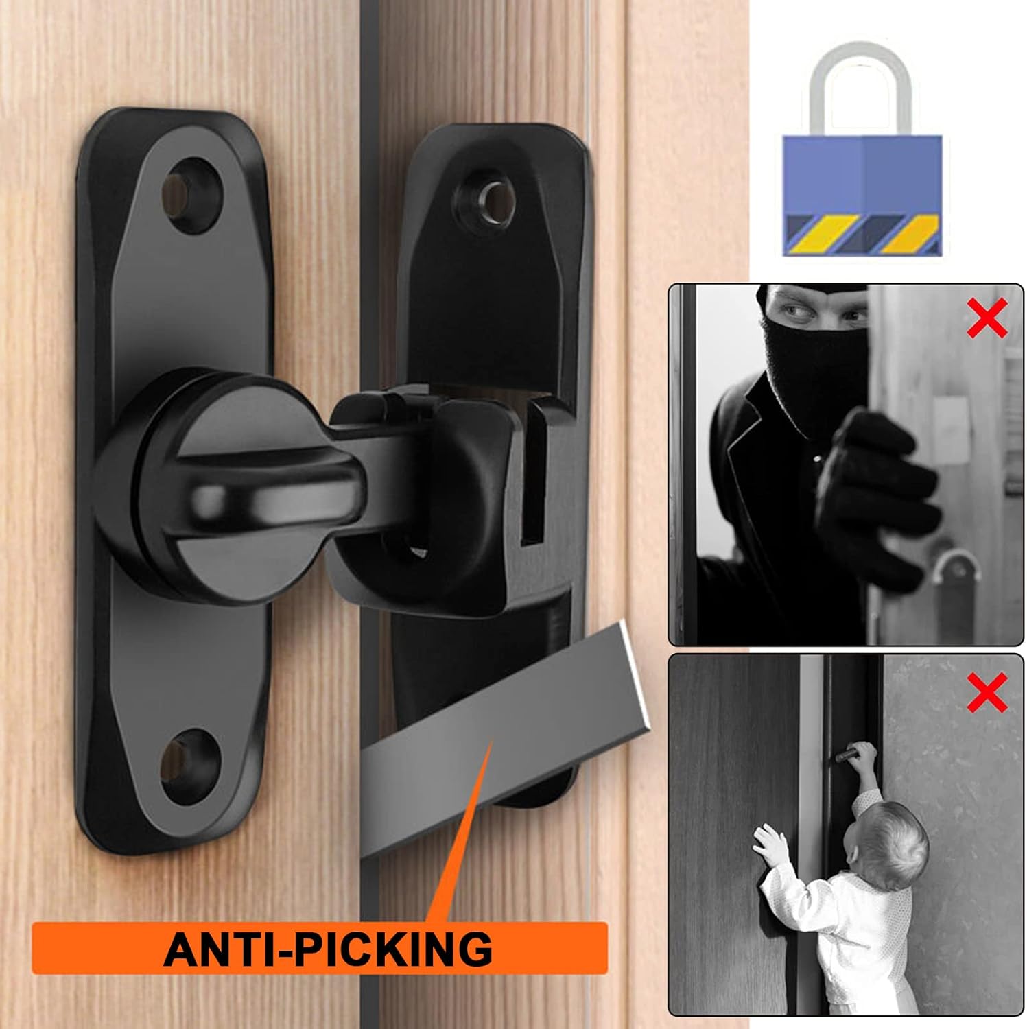 High Quality 90°/180° Door Lock Latch Bolt for Doors and Windows - Push-Pull Barn Sliding Latch Lock