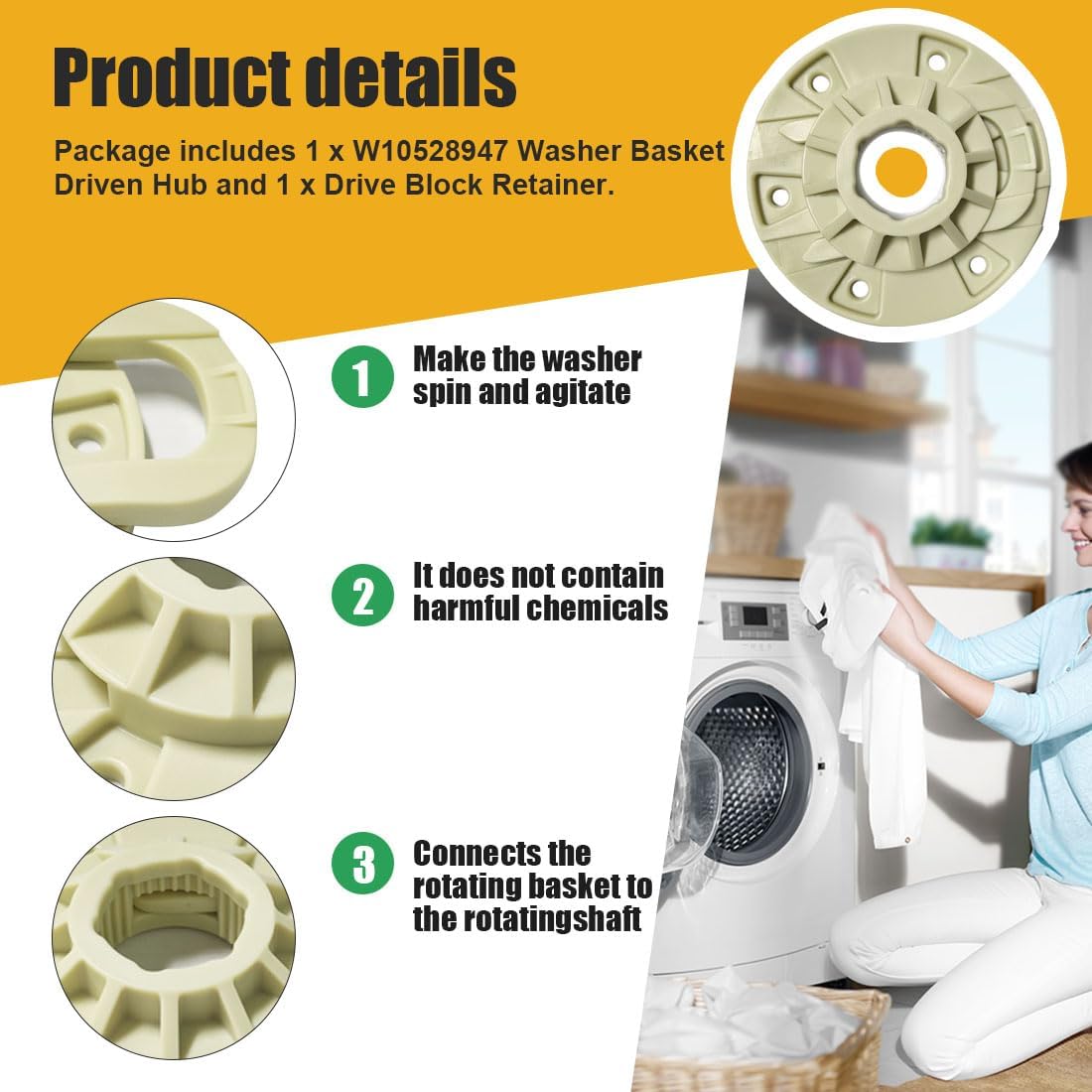 High-Quality Popbee 2024 Washer Basket Drive Hub Kit for Kenmore, Whirlpool, Maytag Washers - Replaces W10528947VP AP5665171