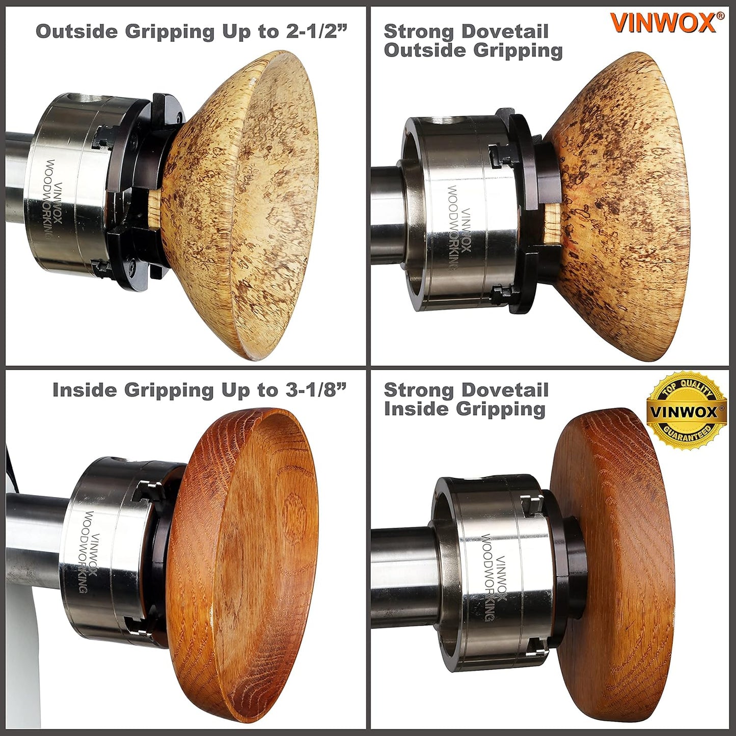High-Quality VINWOX SCK4-3.75 Wood Lathe Chuck with Thread Adapters - 3-3/4" Gear Chuck for Precision Woodworking
