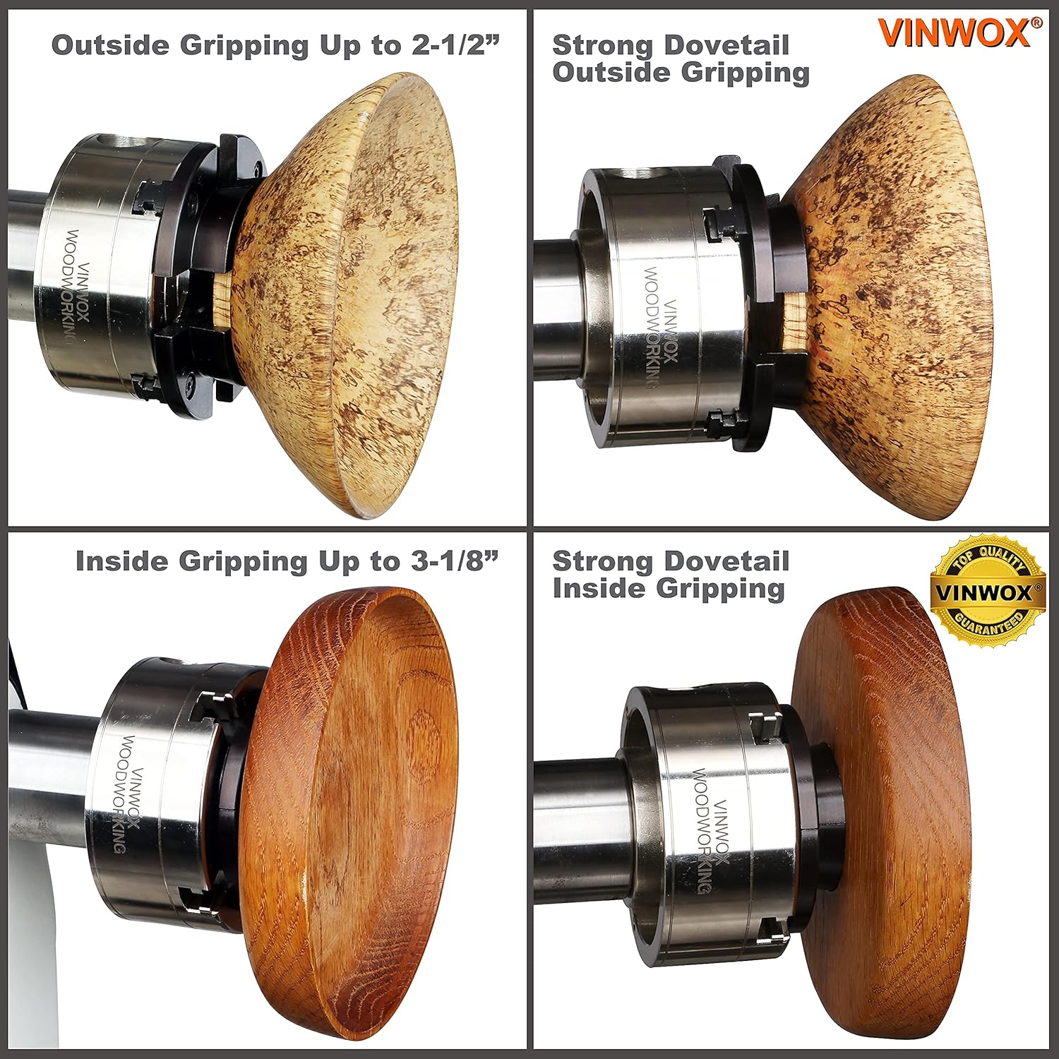 High-Quality VINWOX SCK4-3.75 Wood Lathe Chuck with Thread Adapters - 3-3/4" Gear Chuck for Precision Woodworking