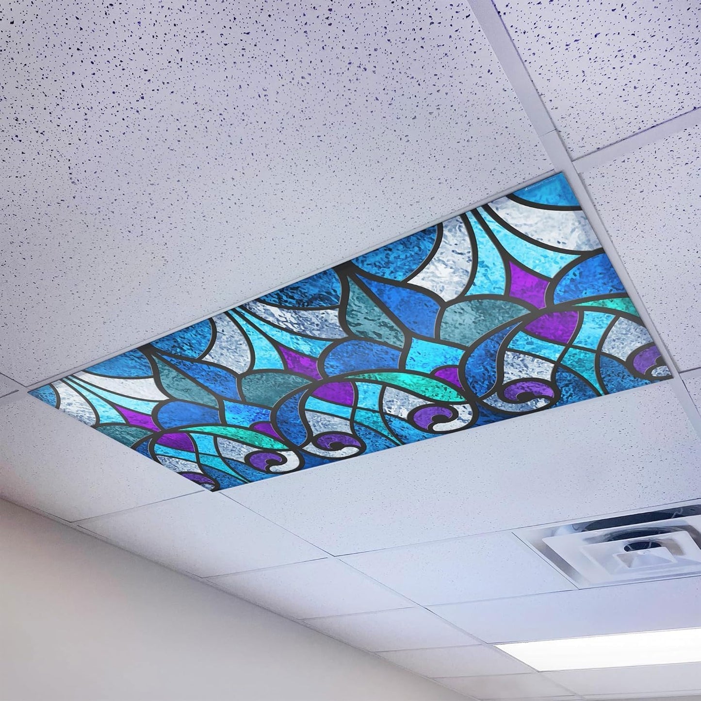 High Resolution Magnetic Fluorescent Light Cover for 2x4 Ceiling Lights - Pack of 1 Office Light Filter - Eliminate Headaches & Eyestrain - Stained Glass Design - Classroom Friendly