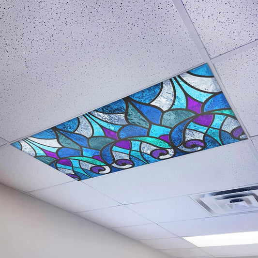 High Resolution Magnetic Fluorescent Light Cover for 2x4 Ceiling Lights - Pack of 1 Office Light Filter - Eliminate Headaches & Eyestrain - Stained Glass Design - Classroom Friendly