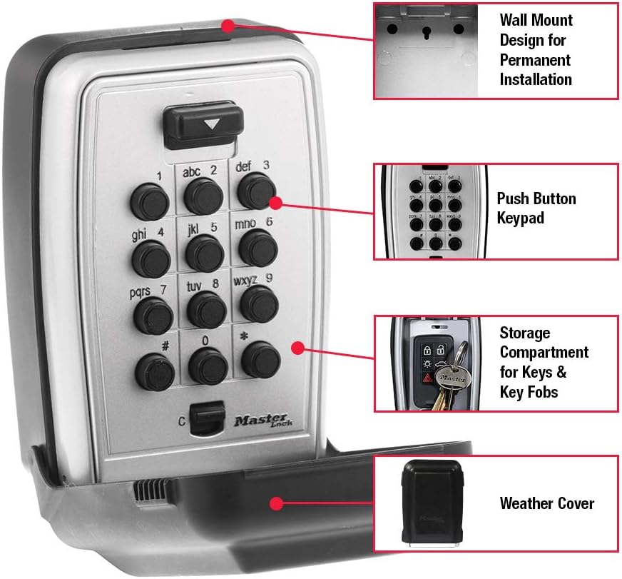 High-Security Black Wall Mount Key Lock Box with Push Button Code - Ideal for Realtors, Landlords, and Property Managers - Holds 5 Keys - WildKart