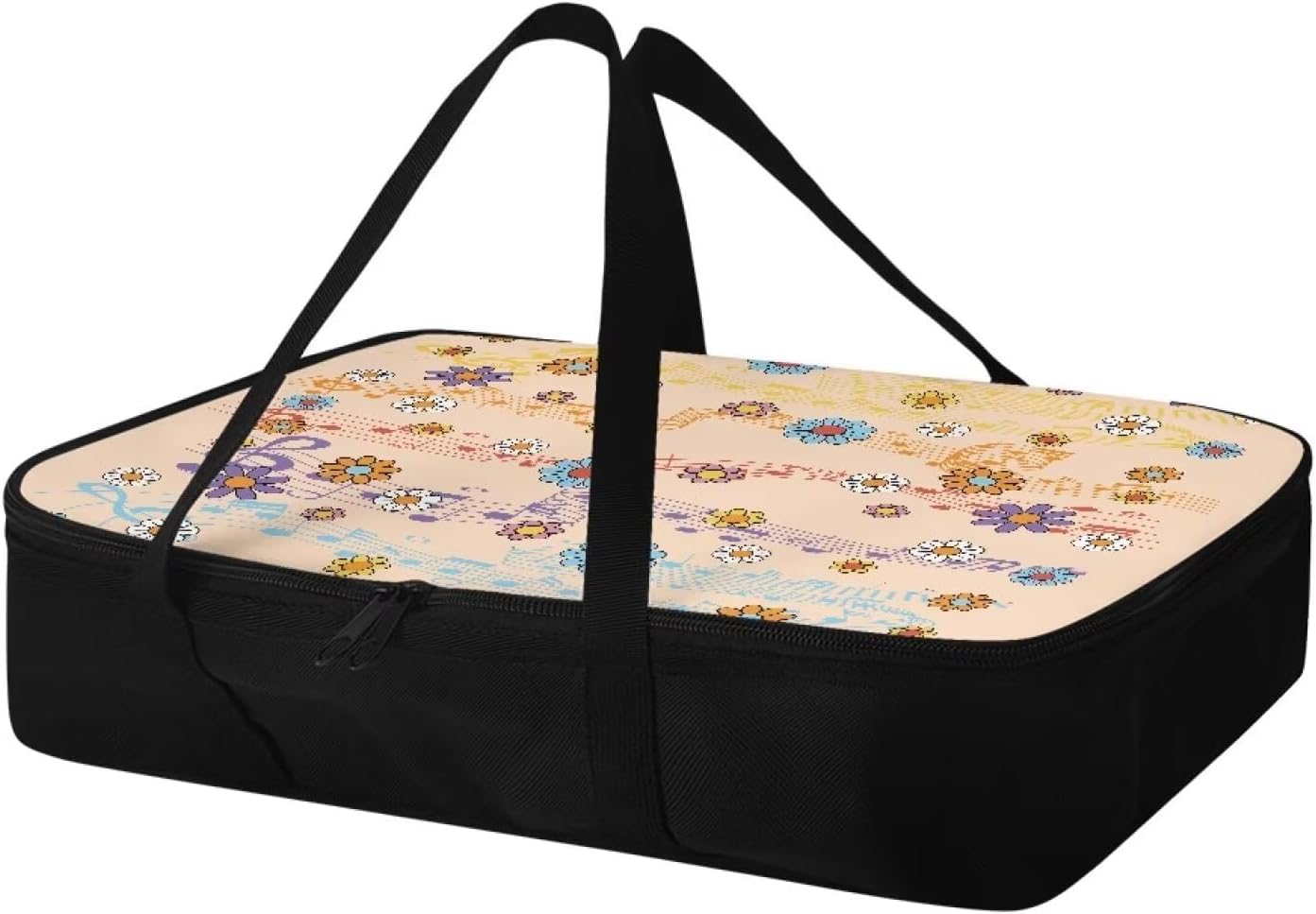 Hippie Flower Print Square Casserole Dish Cooler Carrier for 9 x 13 Baking Dish - Insulated Carrier with Comfortable Handles for Holiday Gatherings