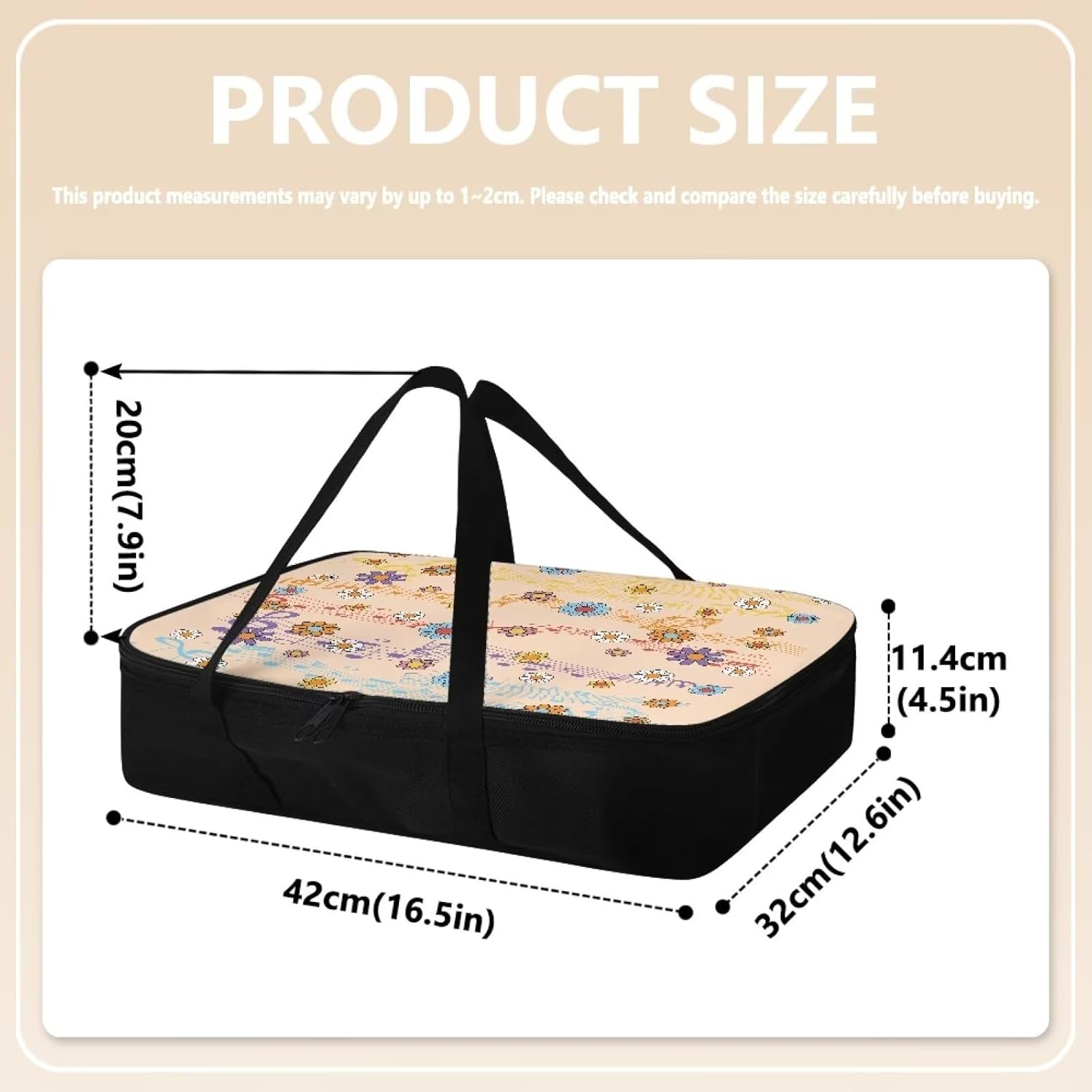 Hippie Flower Print Square Casserole Dish Cooler Carrier for 9 x 13 Baking Dish - Insulated Carrier with Comfortable Handles for Holiday Gatherings