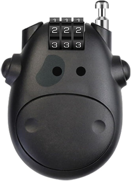 HMELUNE Cute Cow Digital Code Combination Lock for Suitcases, Bags, Cabinets, Strollers, Bicycles, and Backpacks - Black