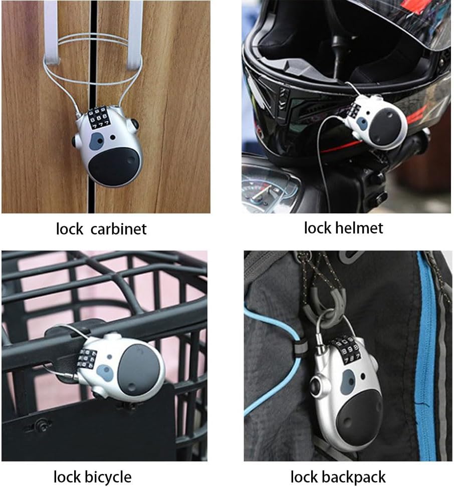 HMELUNE Cute Cow Digital Code Combination Lock for Suitcases, Bags, Cabinets, Strollers, Bicycles, and Backpacks - Black