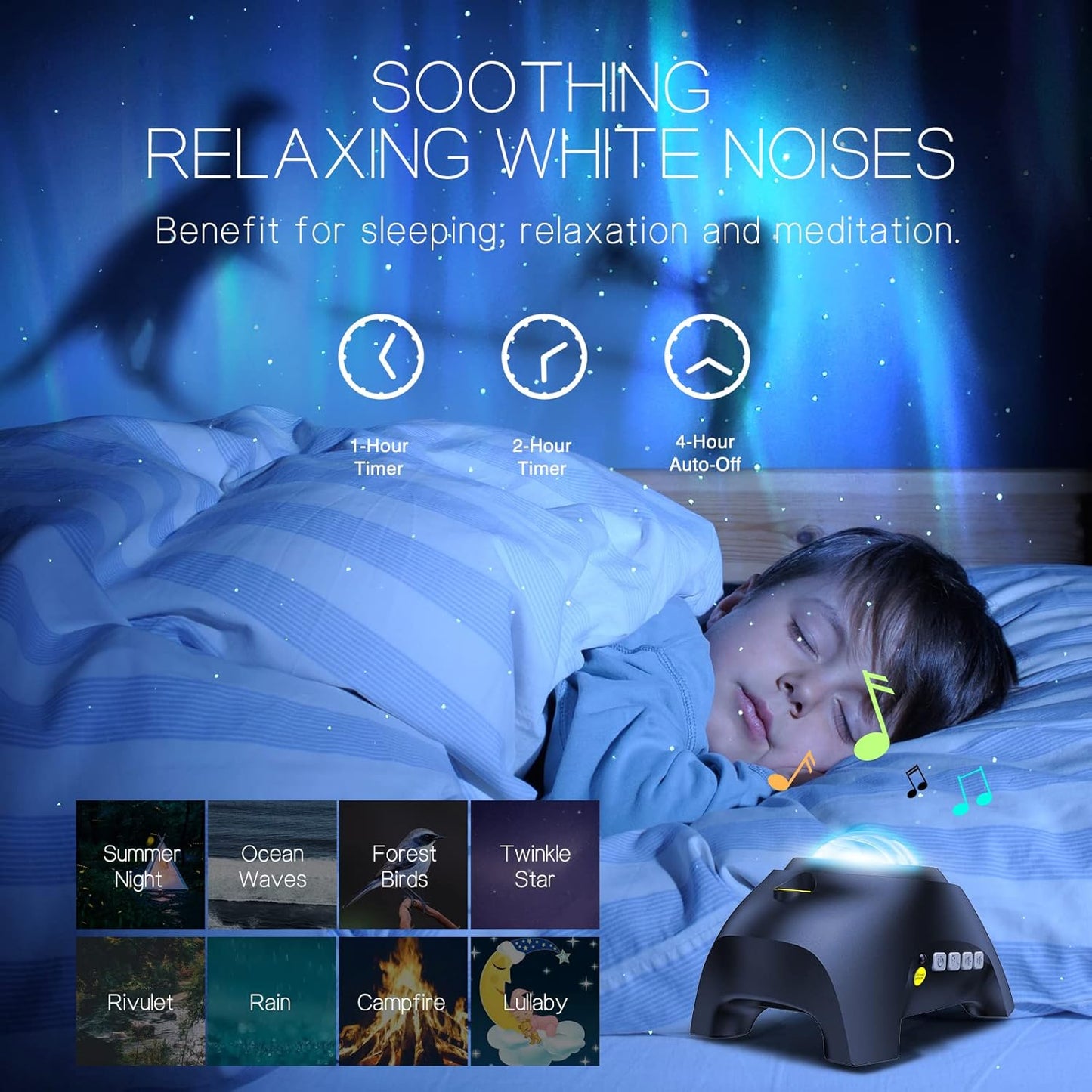 HODANS Northern Galaxy Light Projector with 33 Effects, LED Star Nebula Lamp, Remote Control, White Noises, Bluetooth Speaker - Ideal for Bedroom Parties