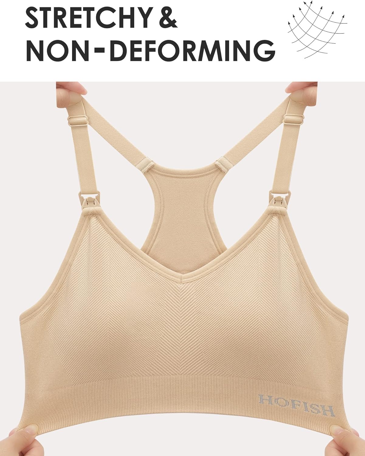 HOFISH Medium Impact Nursing Sports Bra for Breastfeeding - Seamless Racerback Maternity and Pregnancy Support Bra
