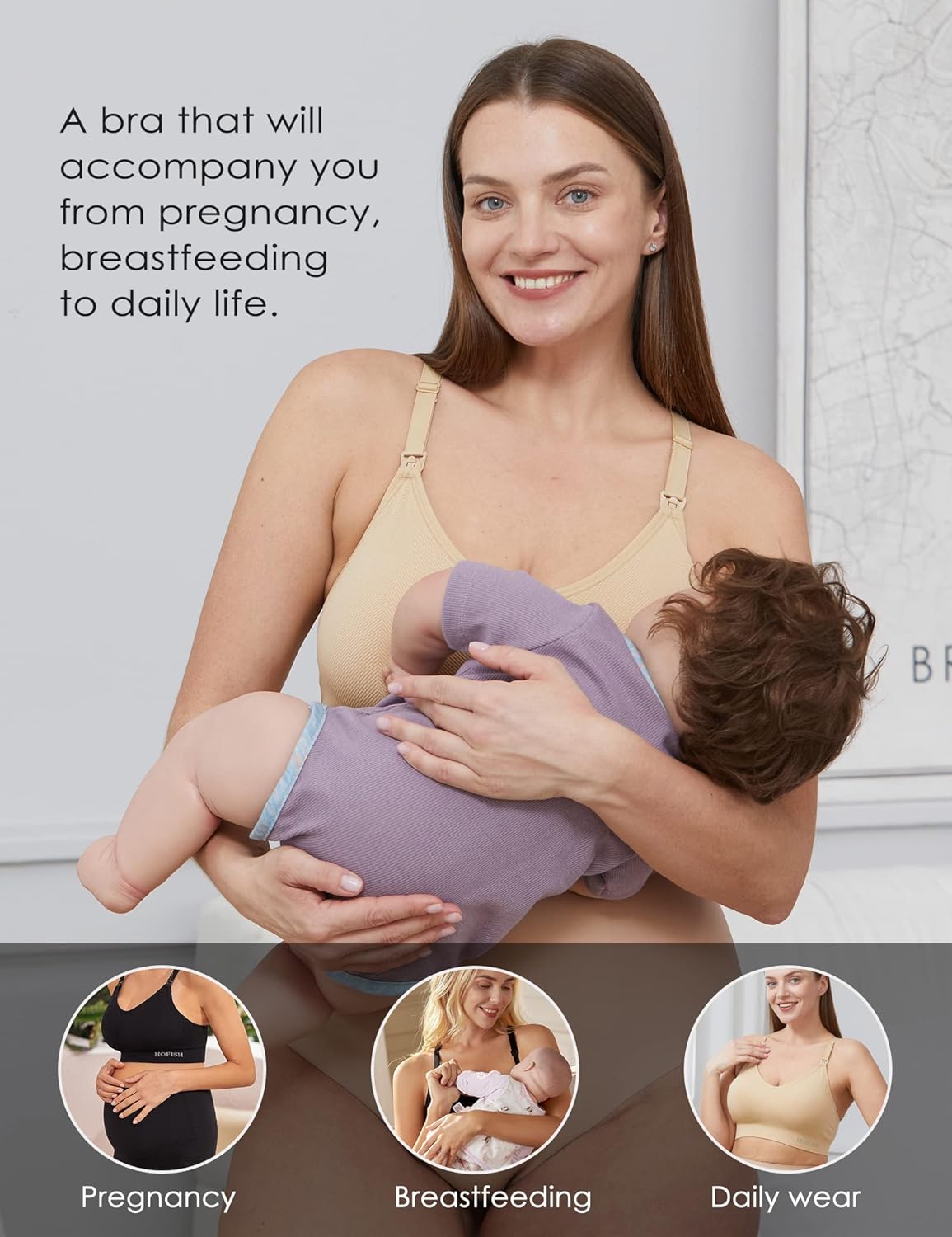 HOFISH Medium Impact Nursing Sports Bra for Breastfeeding - Seamless Racerback Maternity and Pregnancy Support Bra