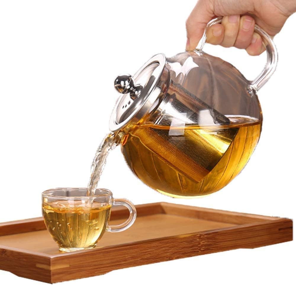 Hofu Small Clear Glass Tea Pot with Stainless Steel Infuser, Heat Resistant, Stovetop Safe - 950ml/32.1oz